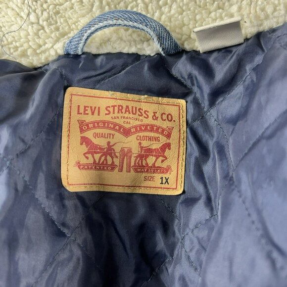 Levi's Sherpa Collar Denim Trucker Jacket Blue Women's Size 1X - Picture 3 of 8